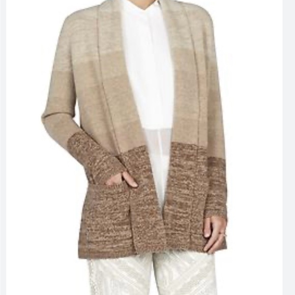BCBGMaxAzria Sweaters - BCBG MaxAzria Women’s Ginata Tan Ombré Open Wool Cashmere Knit Cardigan‎ Sz L